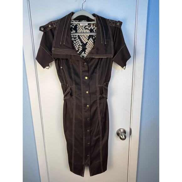 VTG Cache Dress Size XXS Brown Belted Stretch Leisure Suit Office Siren READ - Picture 1 of 9